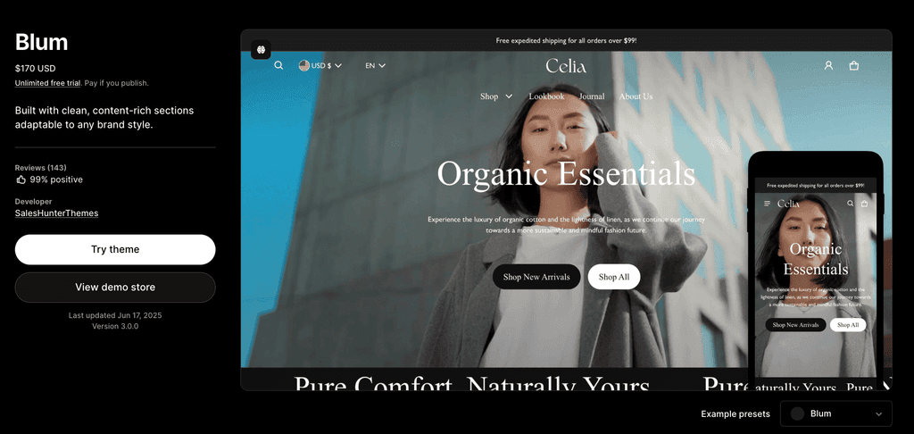 Blum Shopify 2.0 Theme