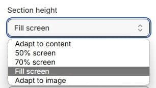 Shine Section Height Shopify Theme Editor Options