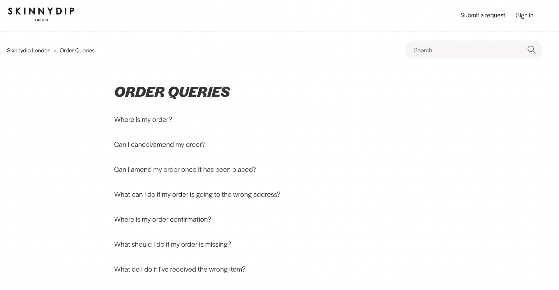 Skinnydip London FAQ Example