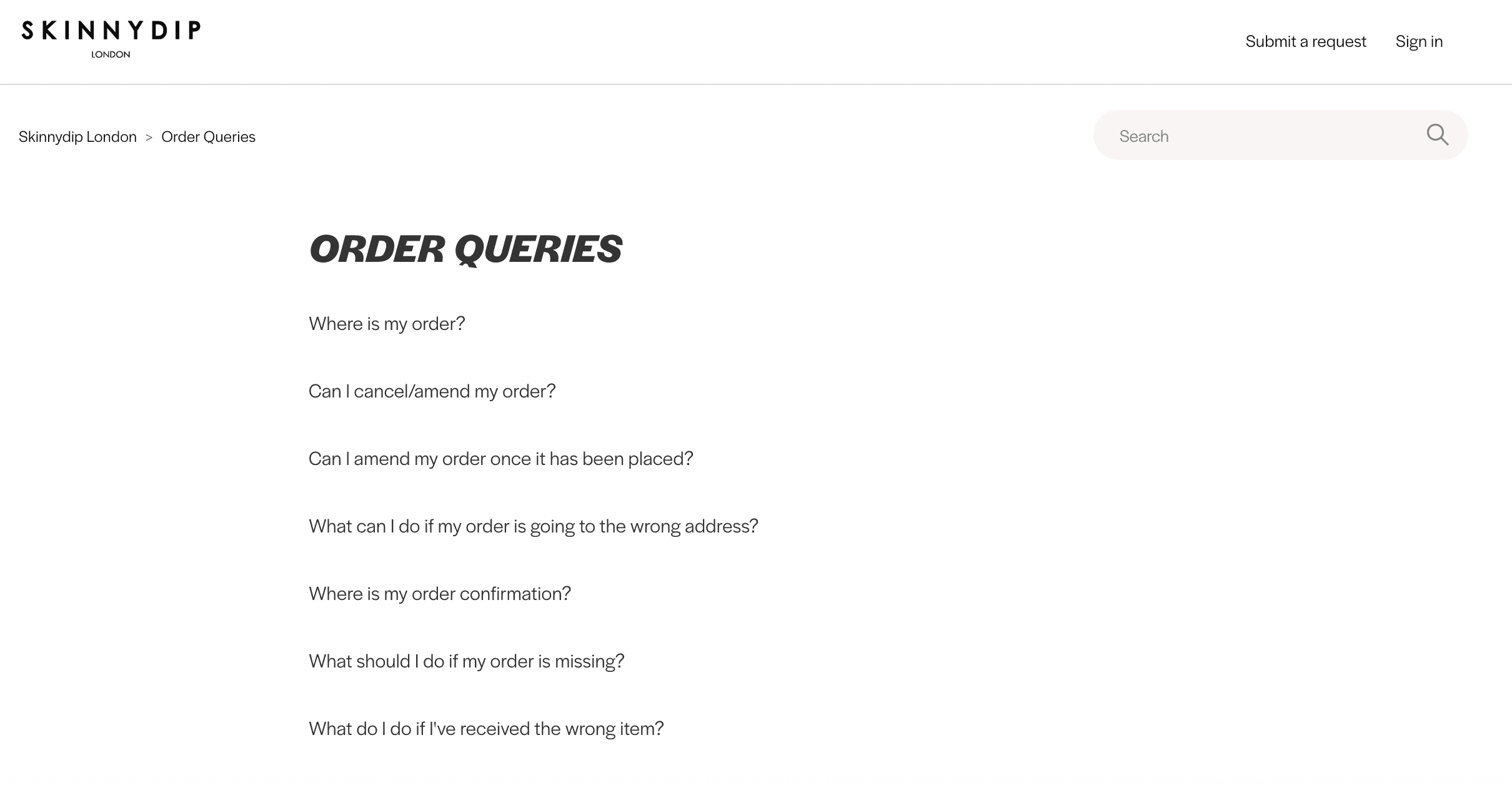 Skinnydip London FAQ Example