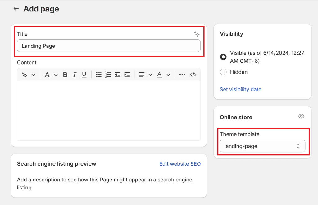 Add Page Window - Title and theme template field
