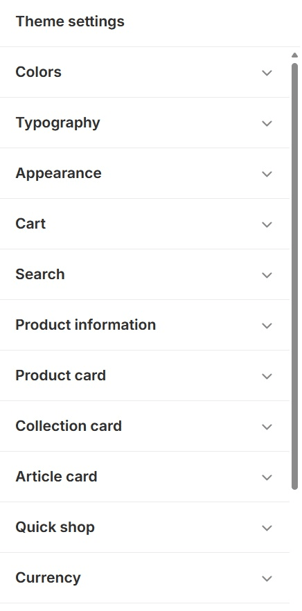 Shopify Theme Editor - Theme Settings