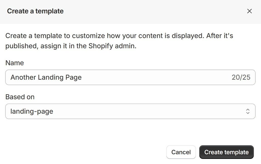 Create a Template Window - Another Landing Page