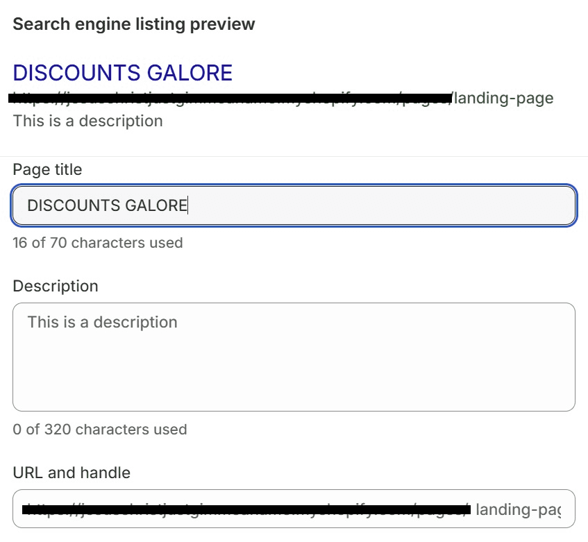 Add Page Window - Edit SEO Section
