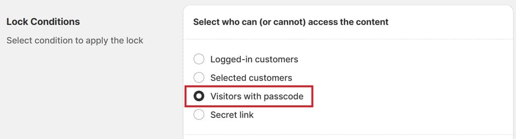 Sami B2B Lock - Lock Conditions - Visitors With Passcode Radio Box