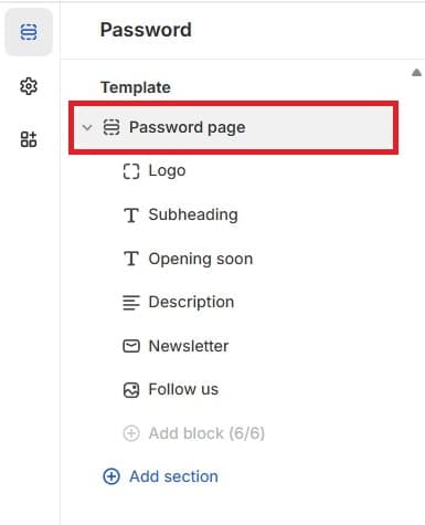 Shopify Theme Editor - Password Page Section