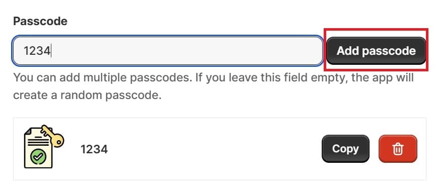 Sami B2B Lock - Lock Conditions - Passcode Field