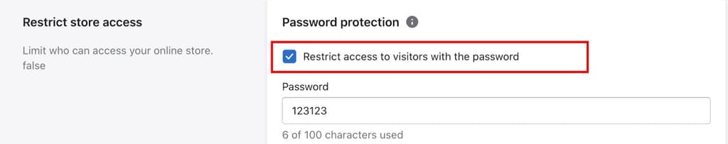 Restrict Store Access Section Checkbox - Shopify