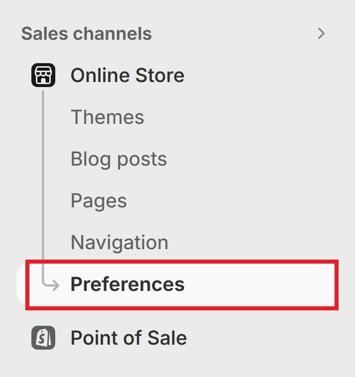 Shopify Online Store Preferences Tab