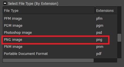 PNG image format option