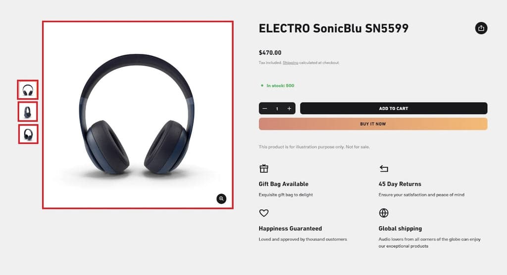 Electro Demo Store - Square Product Images on the Product Page