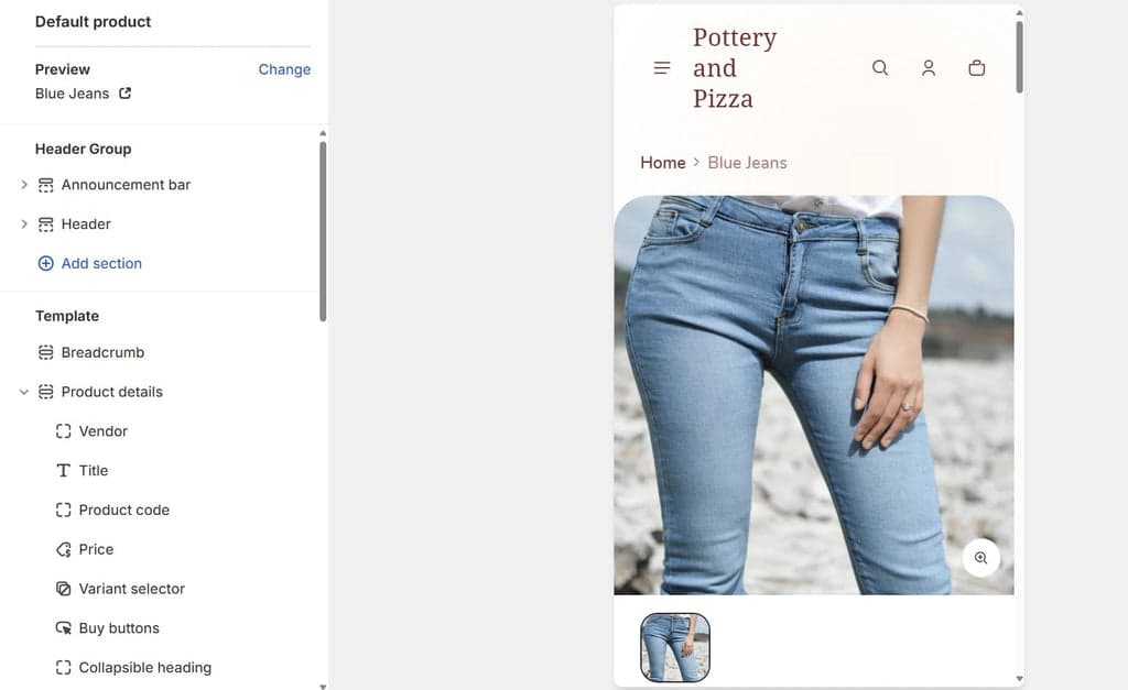 Shopify Theme Editor - Shine Theme Product Page Template