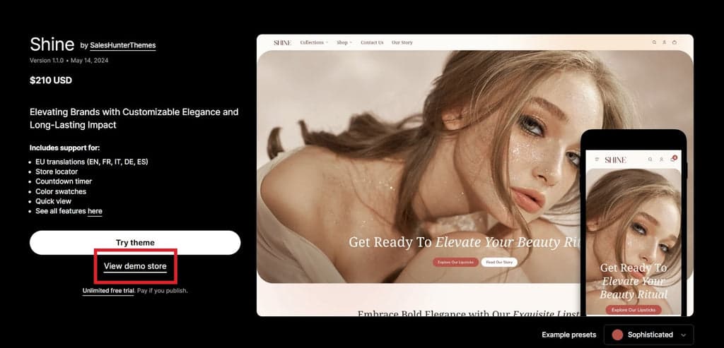 Shopify Theme Store View Demo Store Button