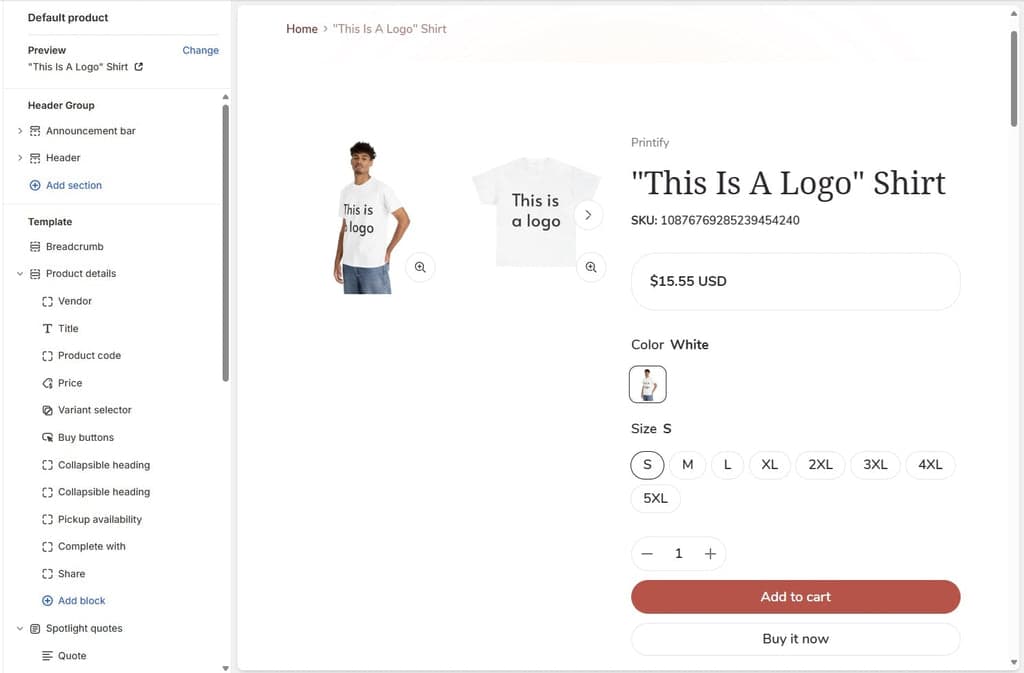 Shopify Product Page Template using Shine Theme