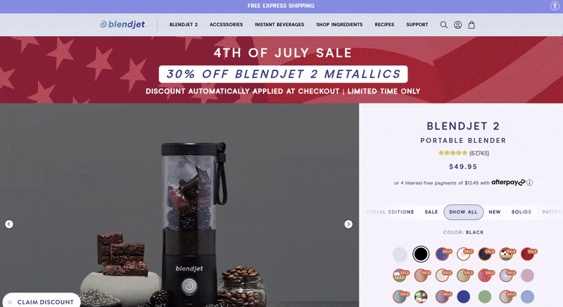 Blendjet Shopify Product Page Scroll Through