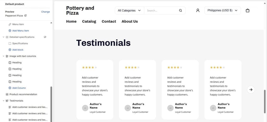 Shopify Theme Editor - Electro Theme Testimonials Section