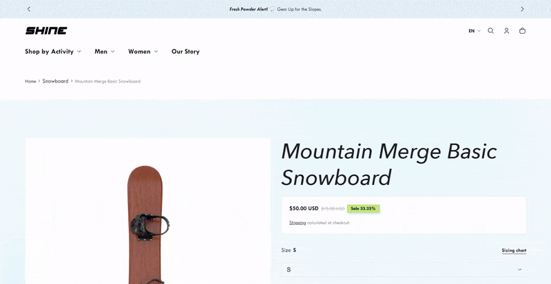 Shine Demo Store Shopify Product Page Scroll Through