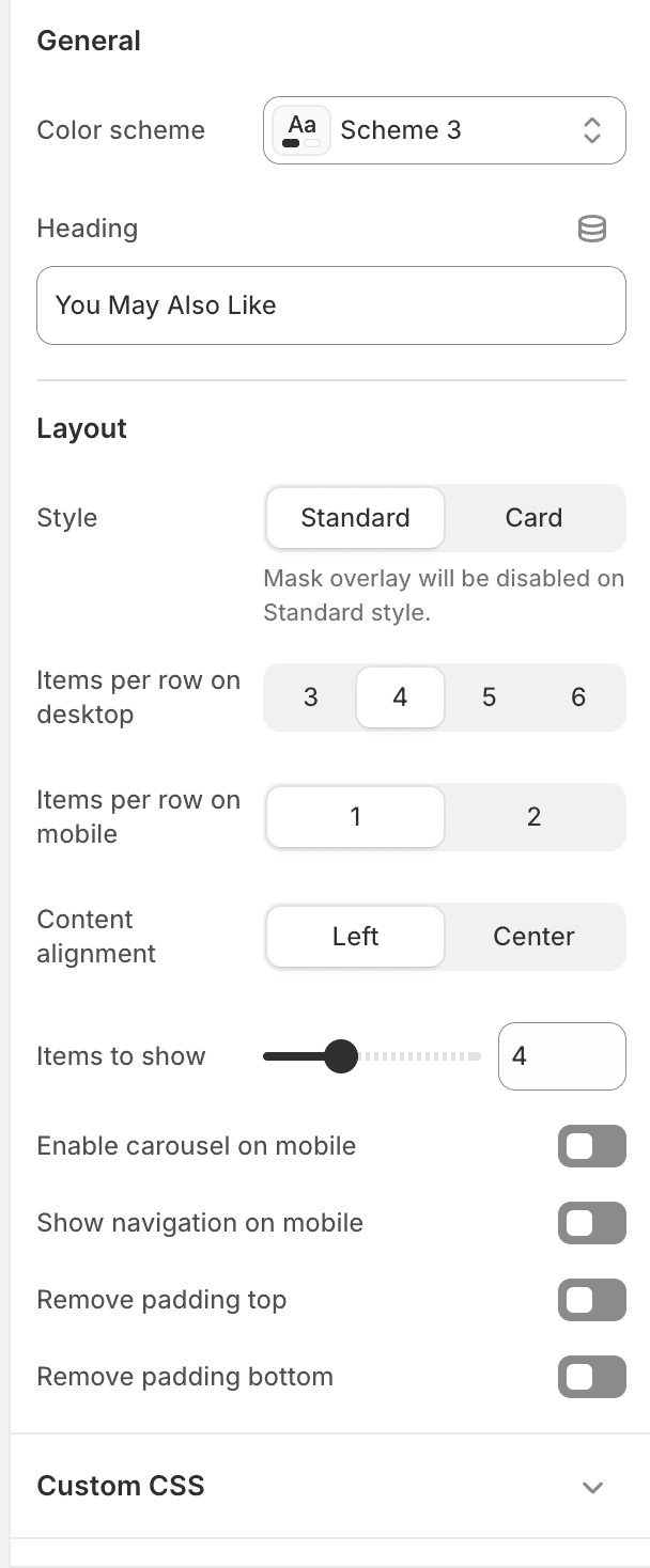 shopify product recommendation settings