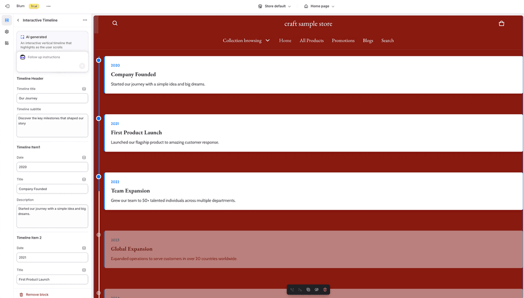 generate custom section by Shopify AI Sidekick