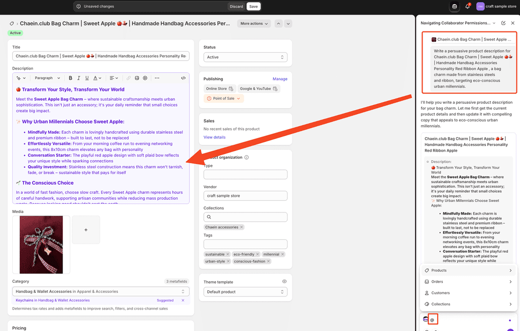Shopify Sidekick generate product description