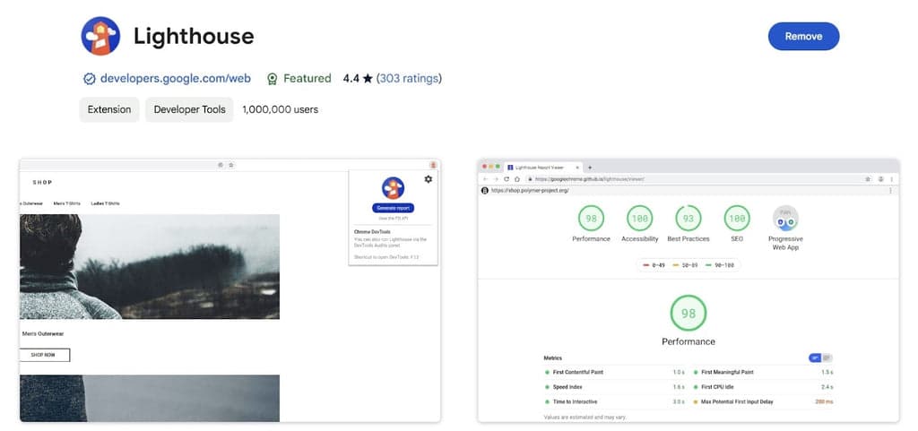 Google Lighthouse Chrome Web Store Listing