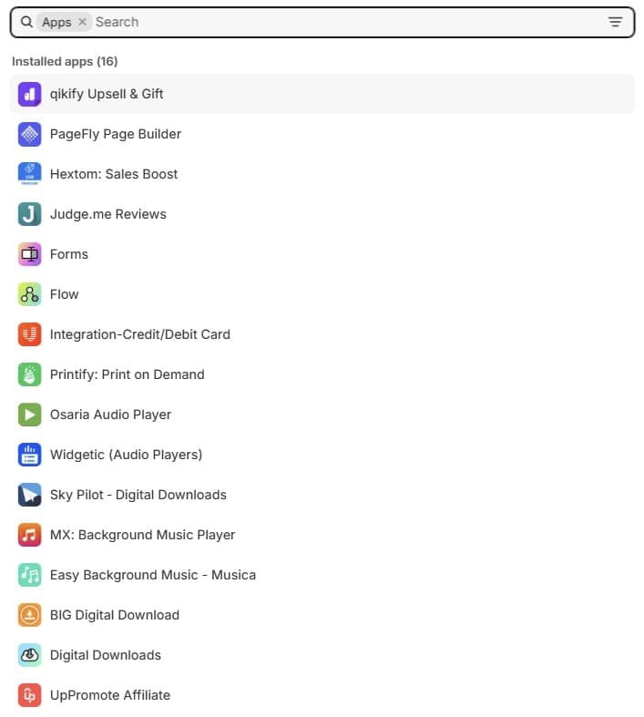 Shopify Apps on the search bar