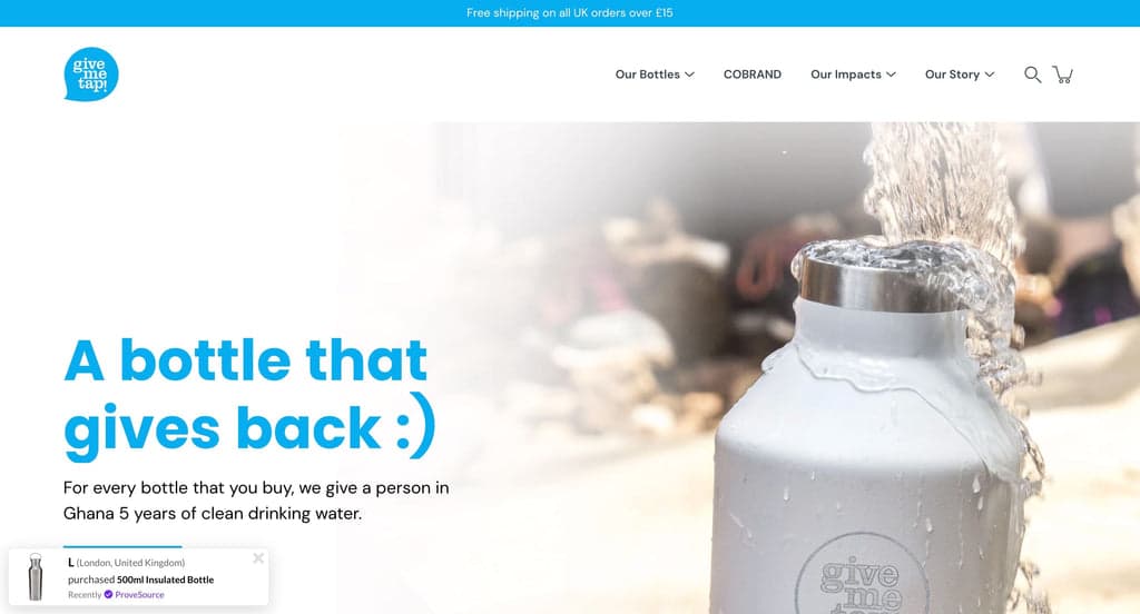 Water bottle shopify store example