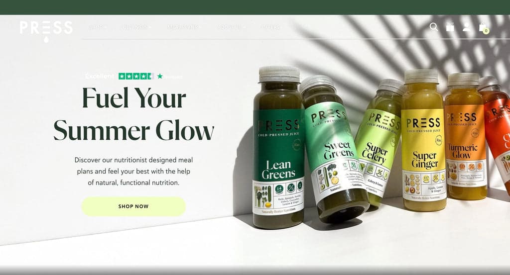 Heakth Shopify store example - PRESS Healthfoods