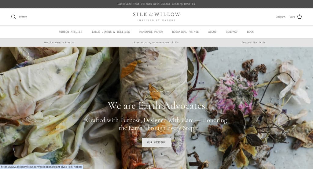 Silk & Willow store example in Shopify