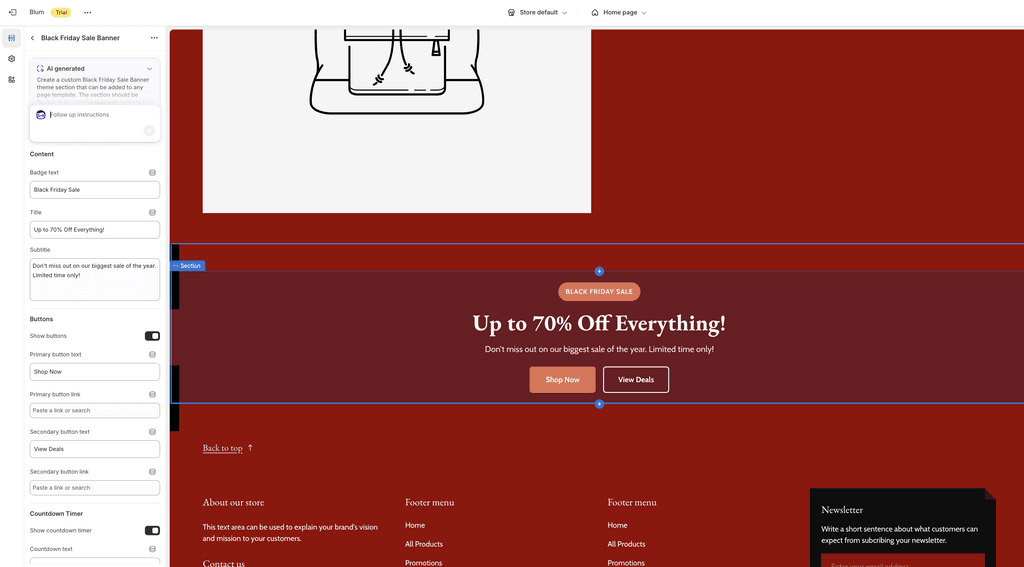 AI theme editor Shopify