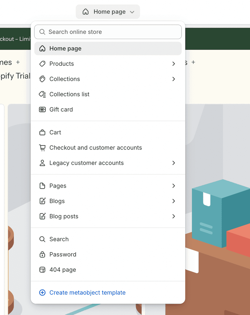page navigation in theme editor