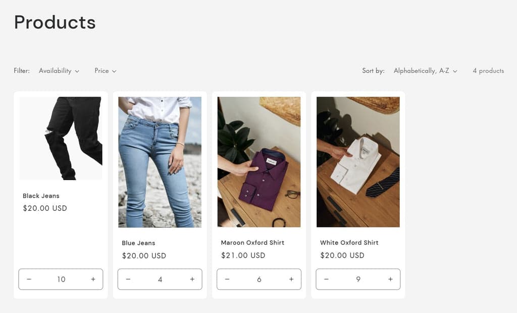 Trade Theme Products Page Quantity Orders
