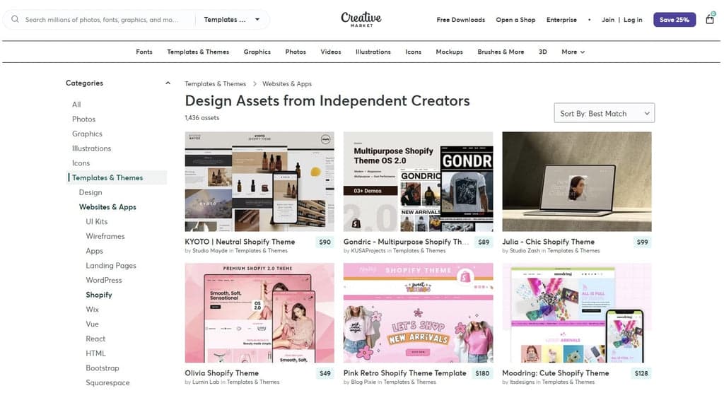 Creative Market Shopify Themes Selection