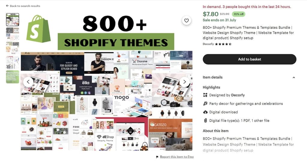 800 Shopify Themes for 8 USD on Etsy