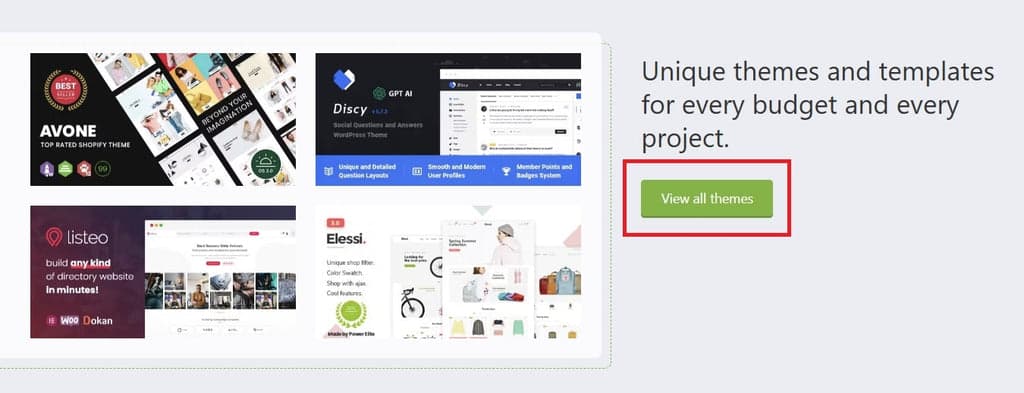 ThemeForest Home Page - View All Themes button