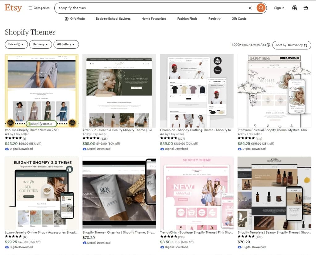 Etsy Shopify Themes Selection