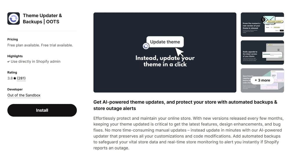 Out Of The Sandbox Theme Updater - Shopify Theme Store Listing