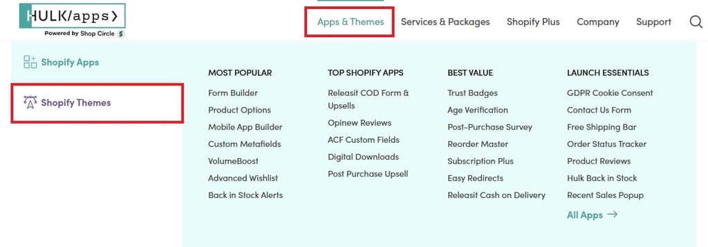 HulkApps Header Apps and Themes - Shopify Themes navigation