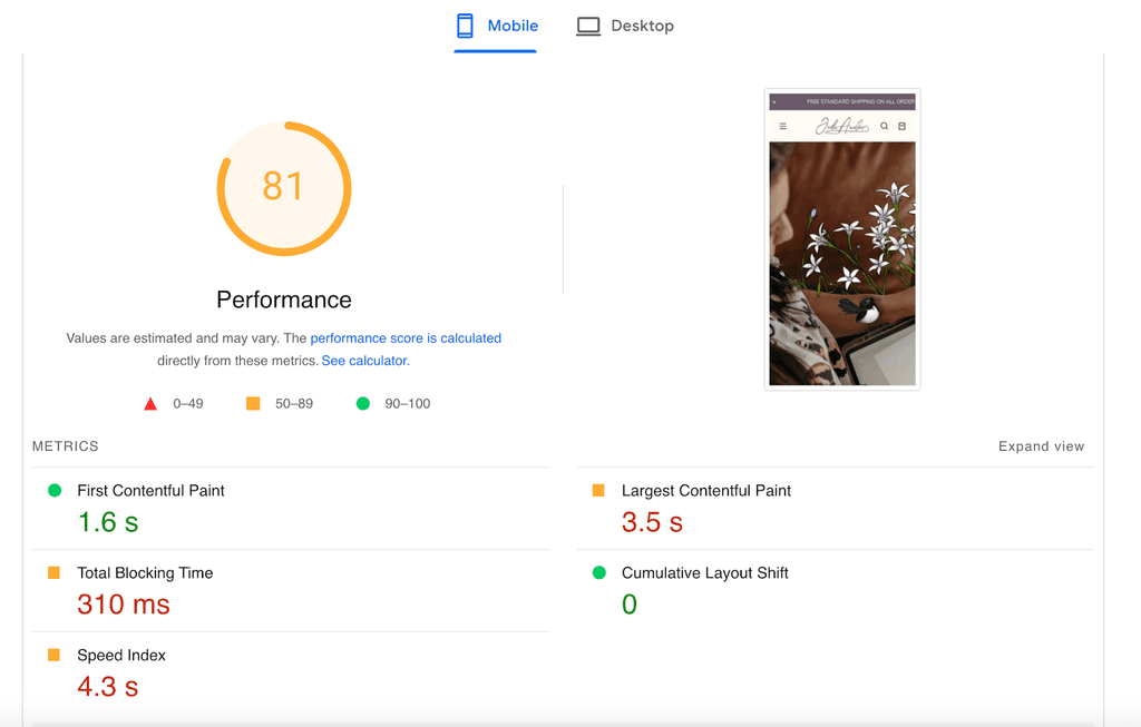 whisk theme pagespeed
