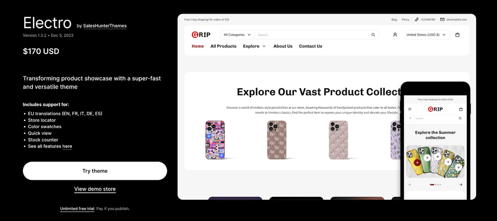 Electro theme single product theme