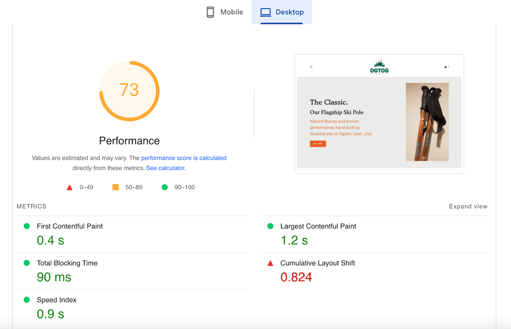 Startup theme pagespeed