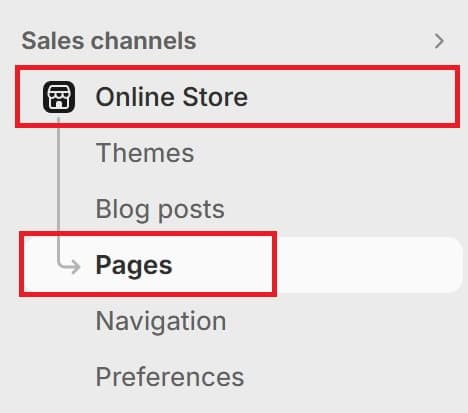 Online Store - Pages Navigation Shopify Admin Panel