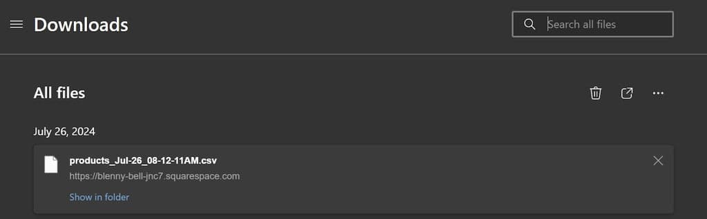 Downloaded CSV file from Microsoft Edge