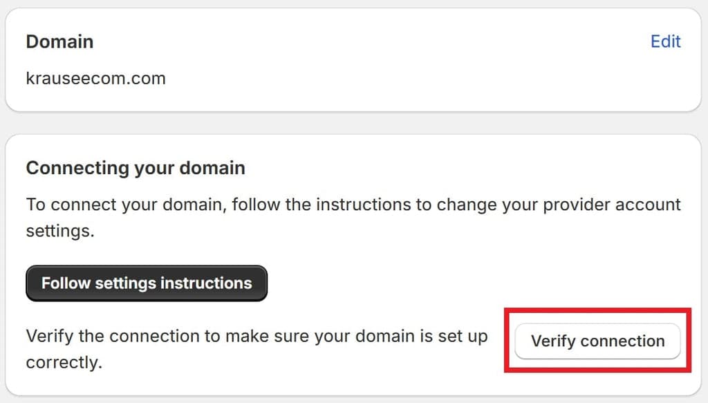 Shopify Domain Management - Connect existing domain - Verify Connection