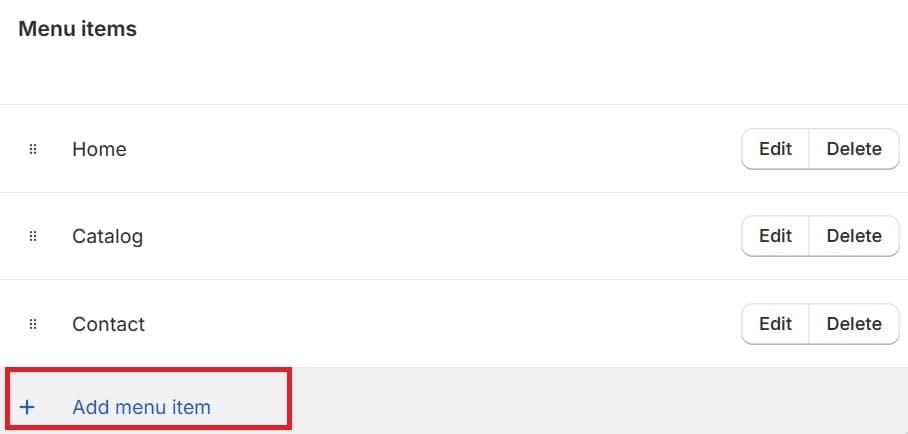 add menu item shopify
