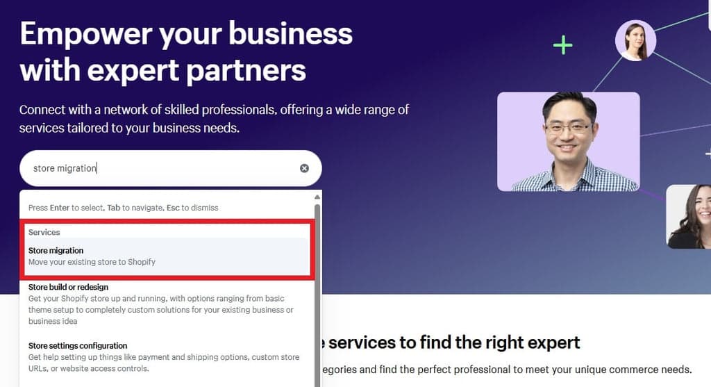 Searching for Store Migration in the Shopify Partners Directory