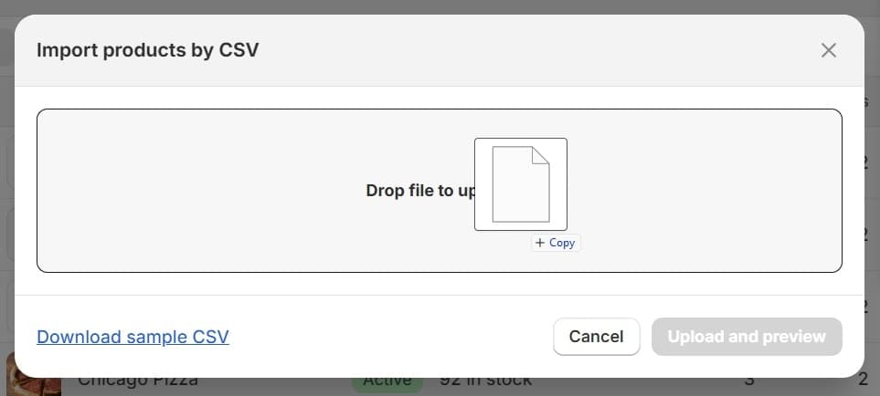 Dragging csv file into Shopify product management