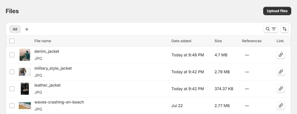 Shopify files management
