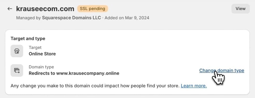 Shopify Domain Management - Change Domain Type