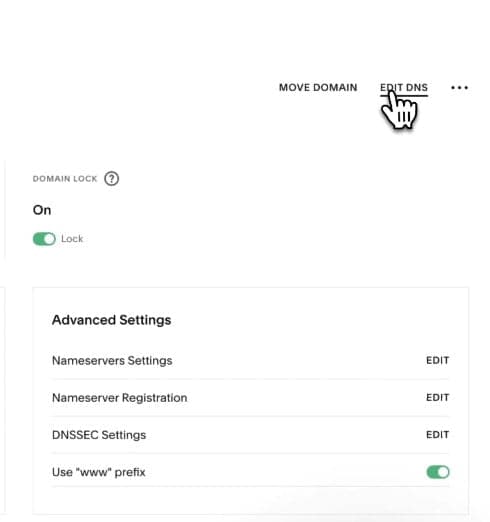 Squarespace Domain Management - Edit DNS Option